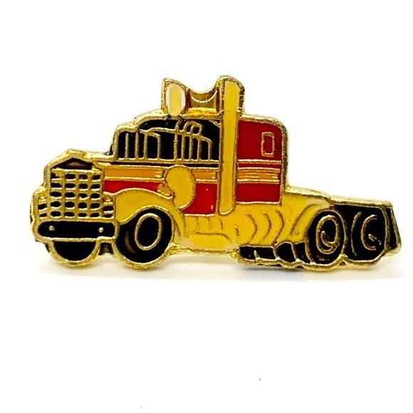 Trucker Truck Pin Badge Lapel Hat Pin Gold Red Black Yellow - Picture 1 of 3